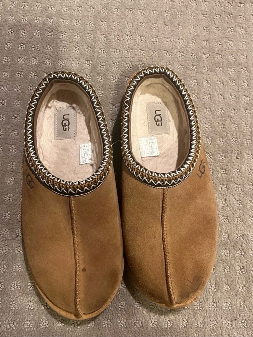 UGG Chestnut Suede Braided-Trim Slip-On Slippers